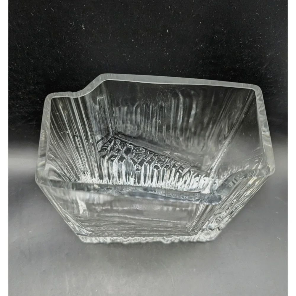 Vintage Brutalist Iittala Sointu Ice Glass Vase Heavy Rectangular Art Glass MCM